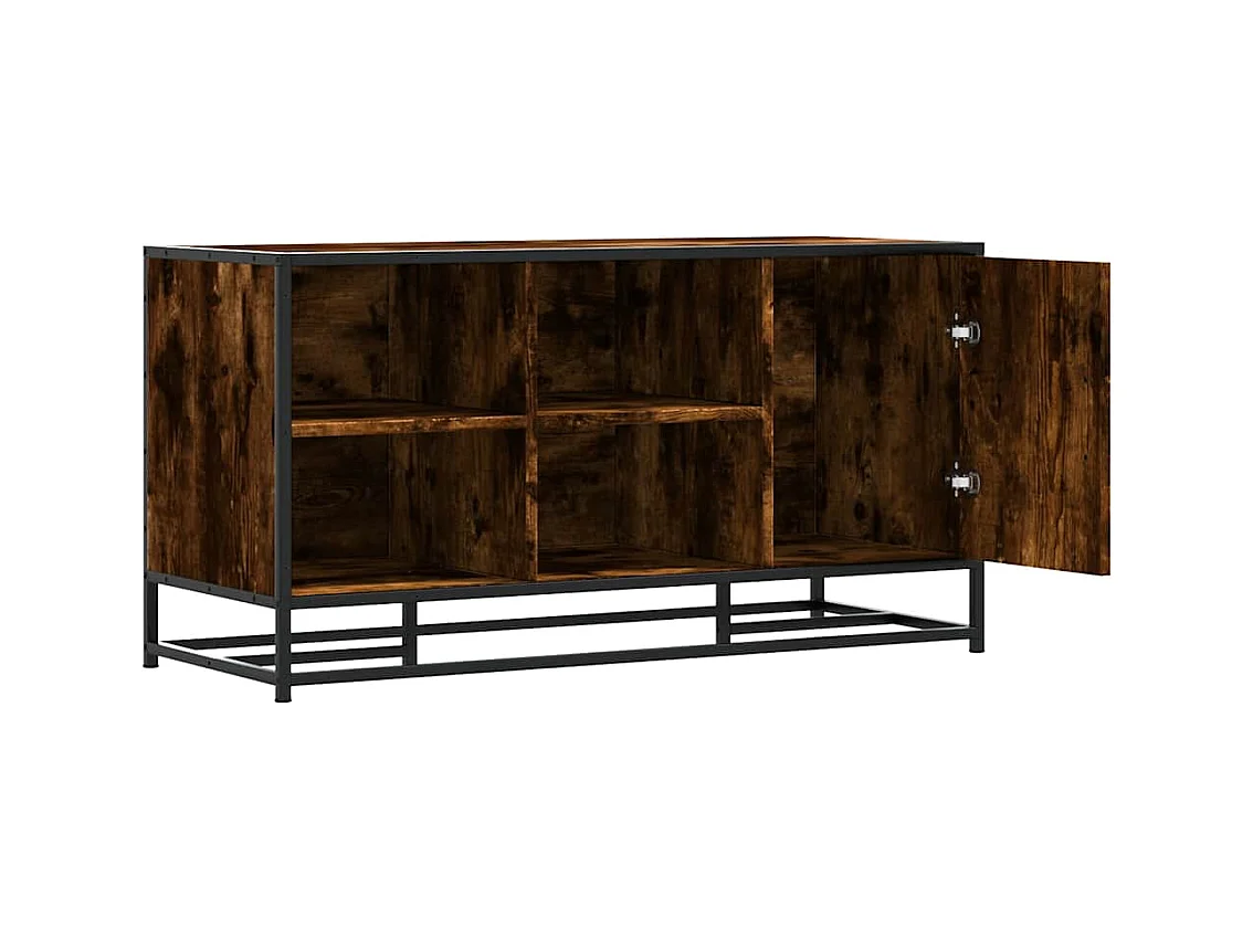 Panca portascarpe in rovere affumicato, legno ingegnerizzato e metallo