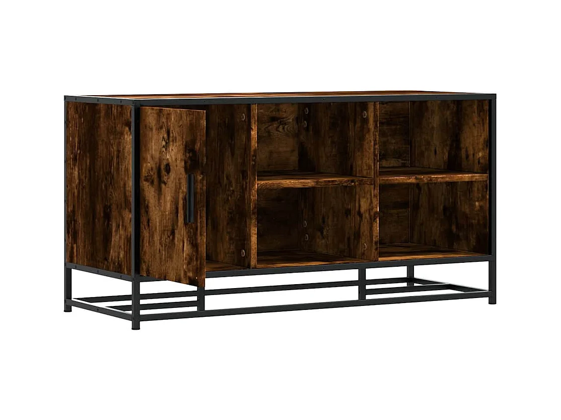 Panca portascarpe in rovere affumicato, legno ingegnerizzato e metallo