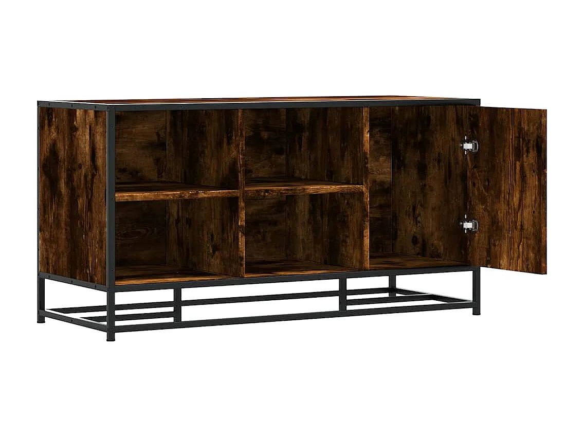 Panca portascarpe in rovere affumicato, legno ingegnerizzato e metallo