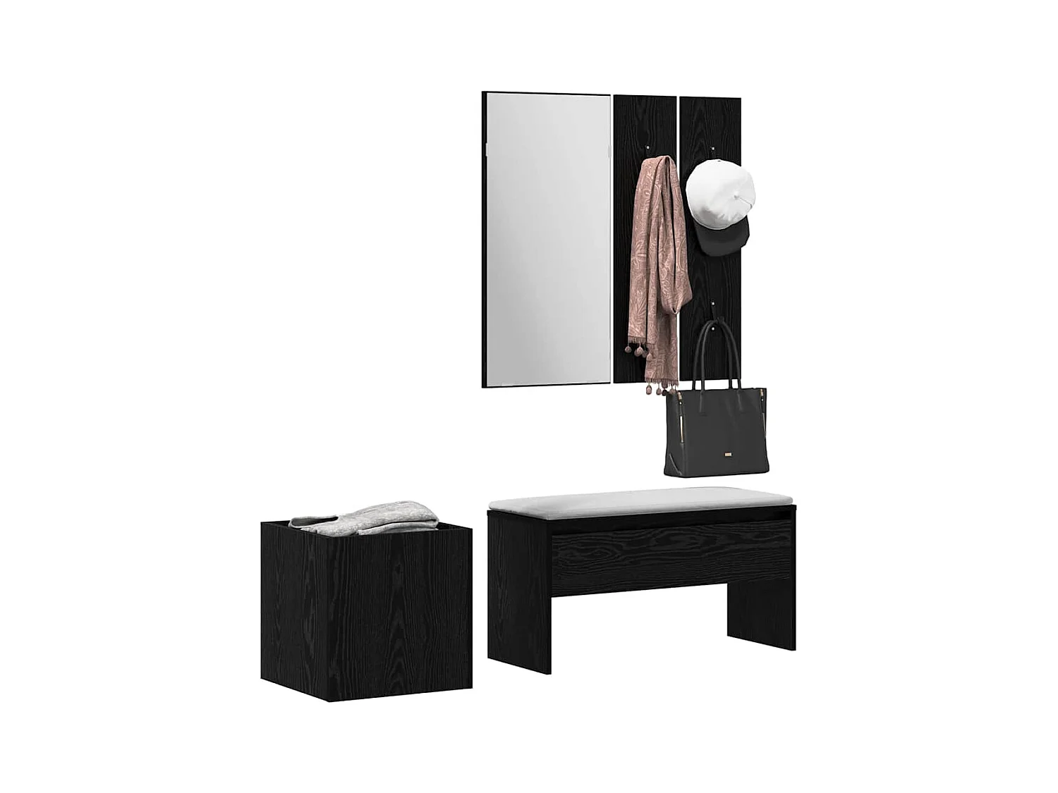 Ensemble de meubles d'entrée 5 pcs Chêne noir, Argent