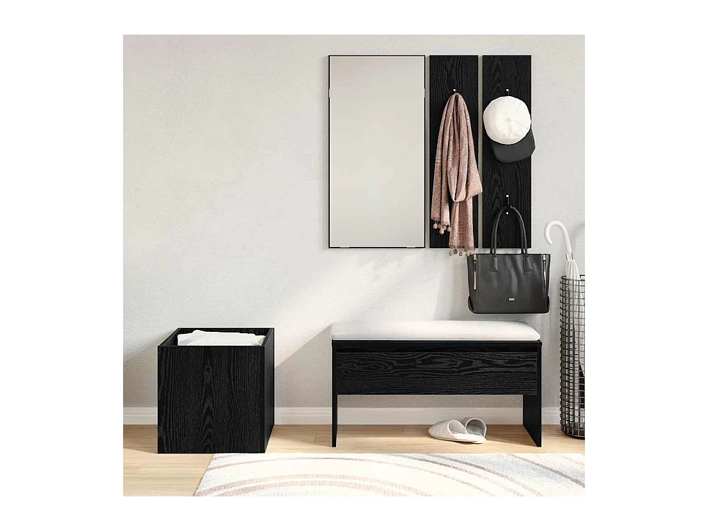 Ensemble de meubles d'entrée 5 pcs Chêne noir, Argent