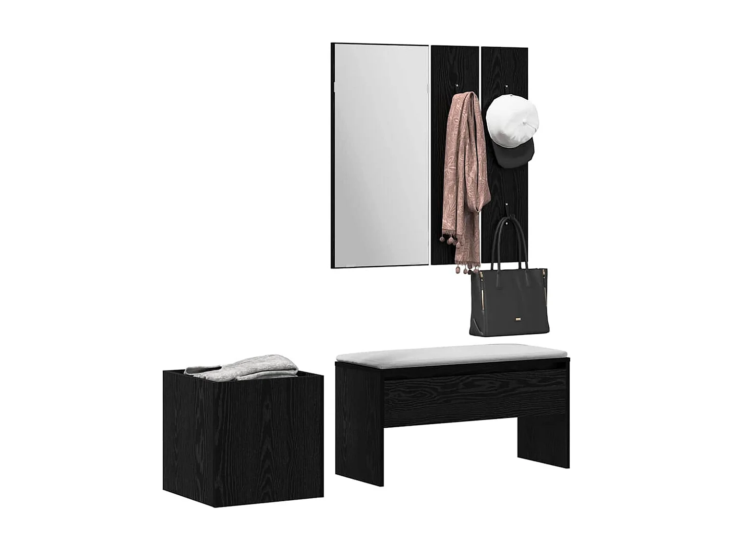 Ensemble de meubles d'entrée 5 pcs Chêne noir, Argent