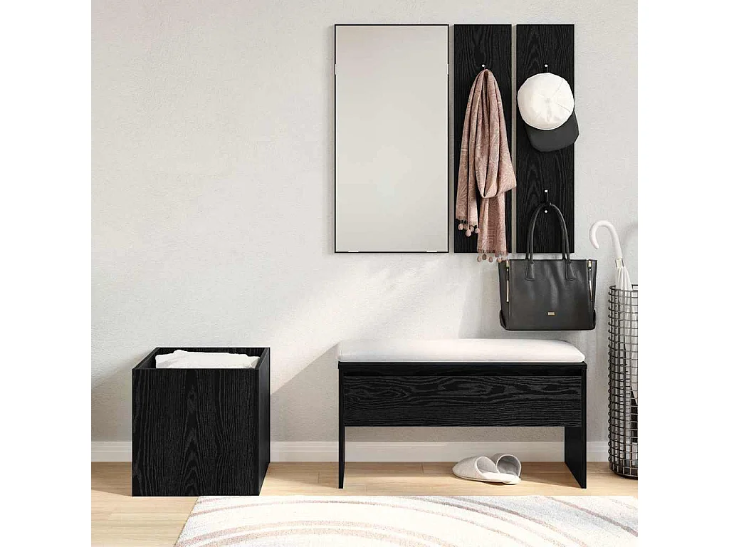 Ensemble de meubles d'entrée 5 pcs Chêne noir, Argent