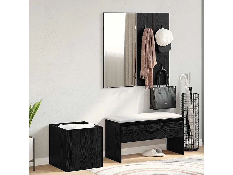 Set di mobili da ingresso da 5 pezzi in rovere nero e argento