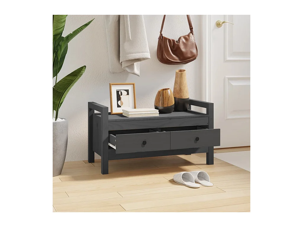 Eingangsbank Grau 80x40x43 cm Massivholz Kiefer