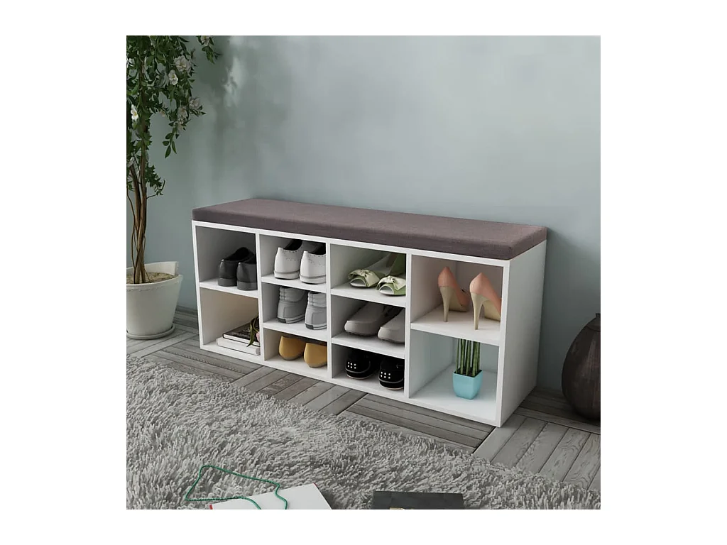 Banc de rangement à chaussures 10 compartiments Blanc