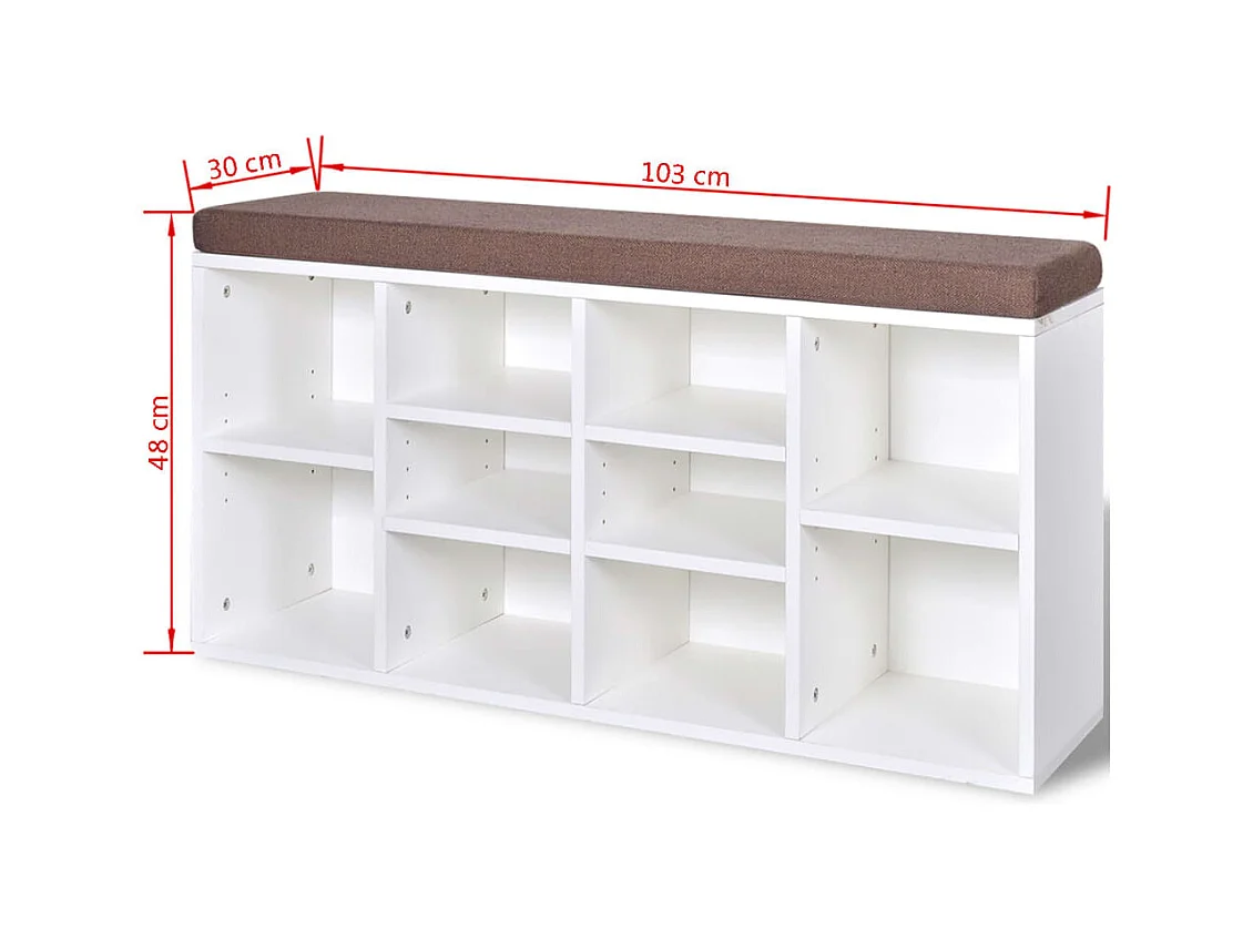 Banc de rangement à chaussures 10 compartiments Blanc