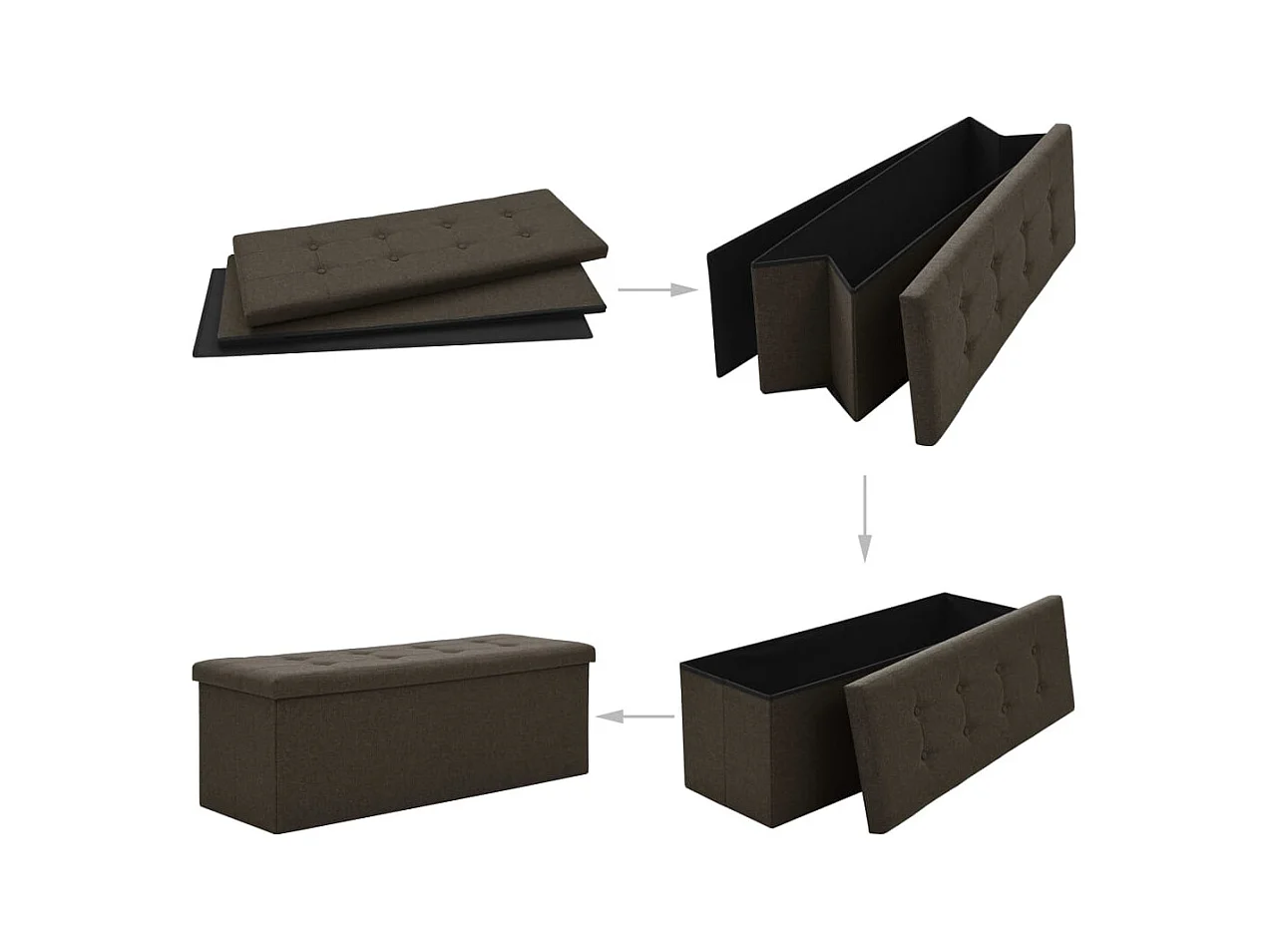 Donkerbruine opvouwbare opbergbank van imitatielinnen