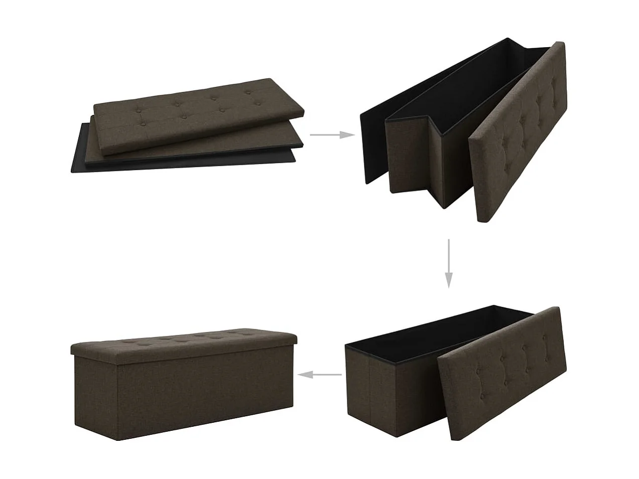 Panca contenitore pieghevole in finto lino marrone scuro