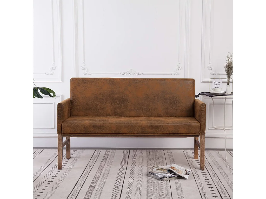 Panca con bracciolo 140 cm Marrone Scamosciato Similpelle