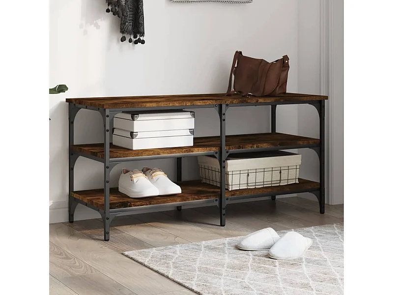 Panca portascarpe in rovere affumicato 100x38,5x49 cm in legno ingegnerizzato