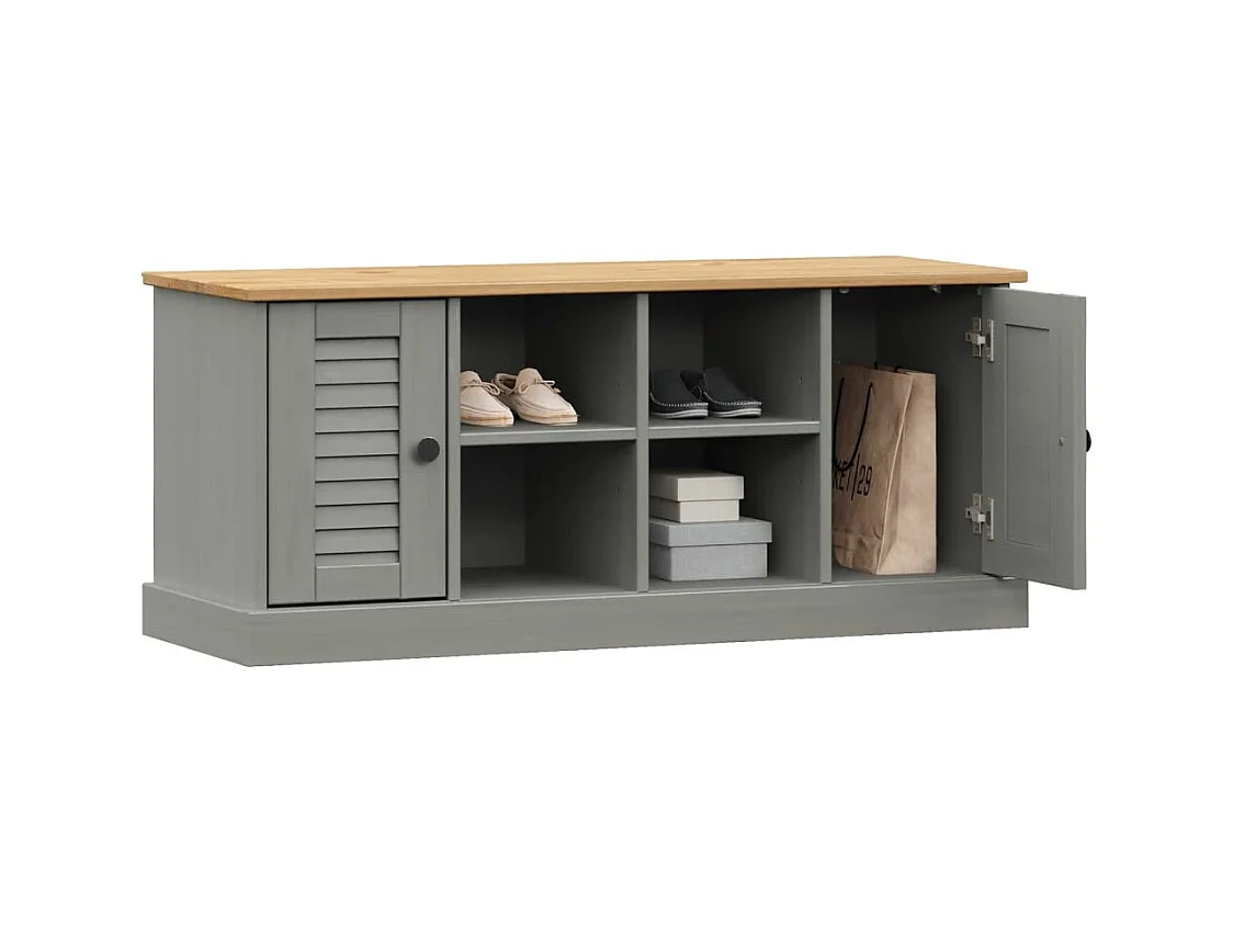 VIGO graue Schuhbank 106x35x45 cm massives Kiefernholz