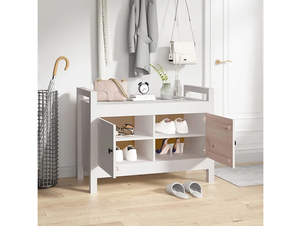 Banc d'entrée Blanc 80x40x60 cm Bois de pin massif