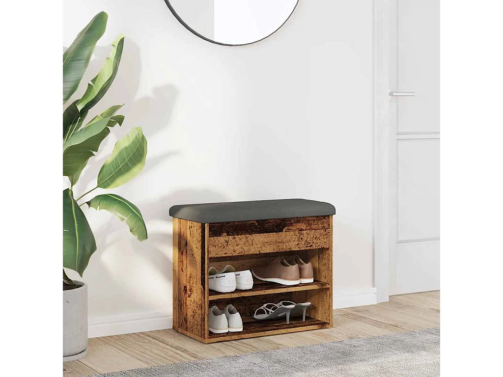 Banc à chaussures vieux bois 62x32x50 cm bois d'ingénierie