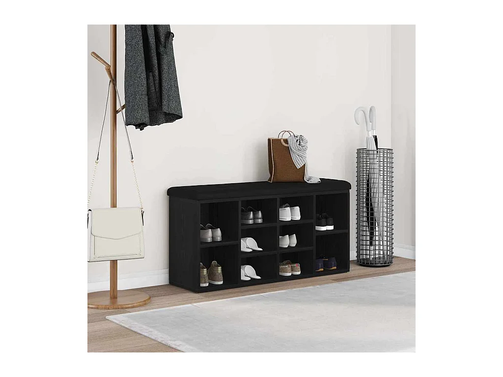 Banco de zapatos negro 100 x 30 x 48 cm Madera de ingeniería