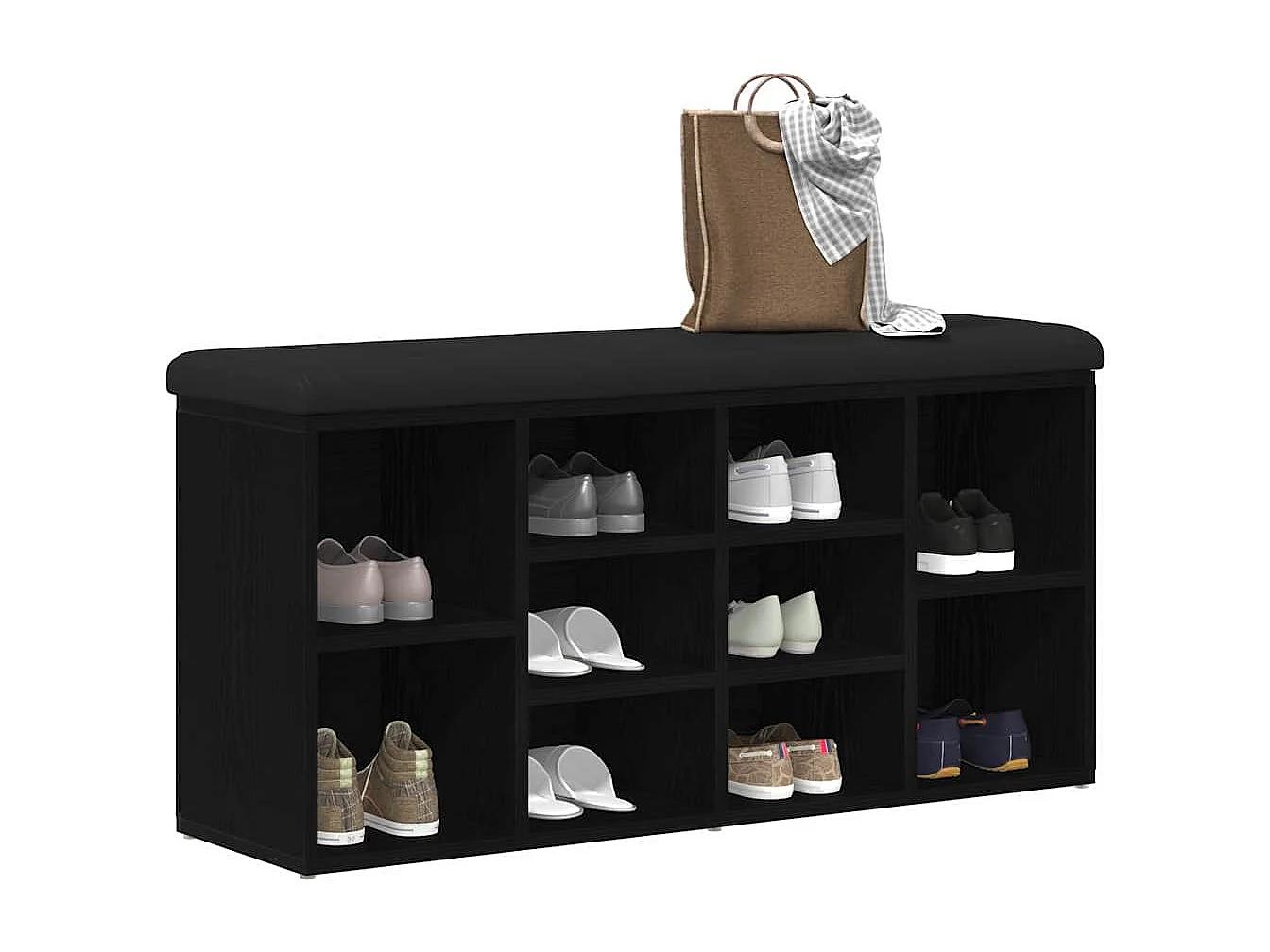 Banc à chaussures Noir 100 x 30 x 48 cm Bois d'ingénierie