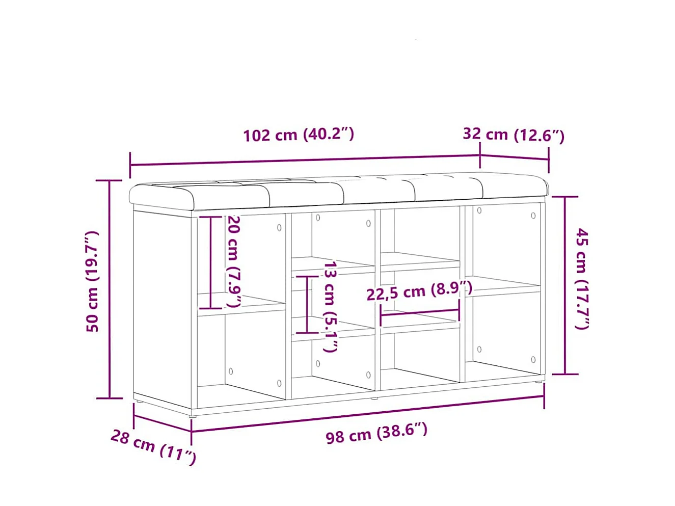Banc à chaussures Noir 100 x 30 x 48 cm Bois d'ingénierie