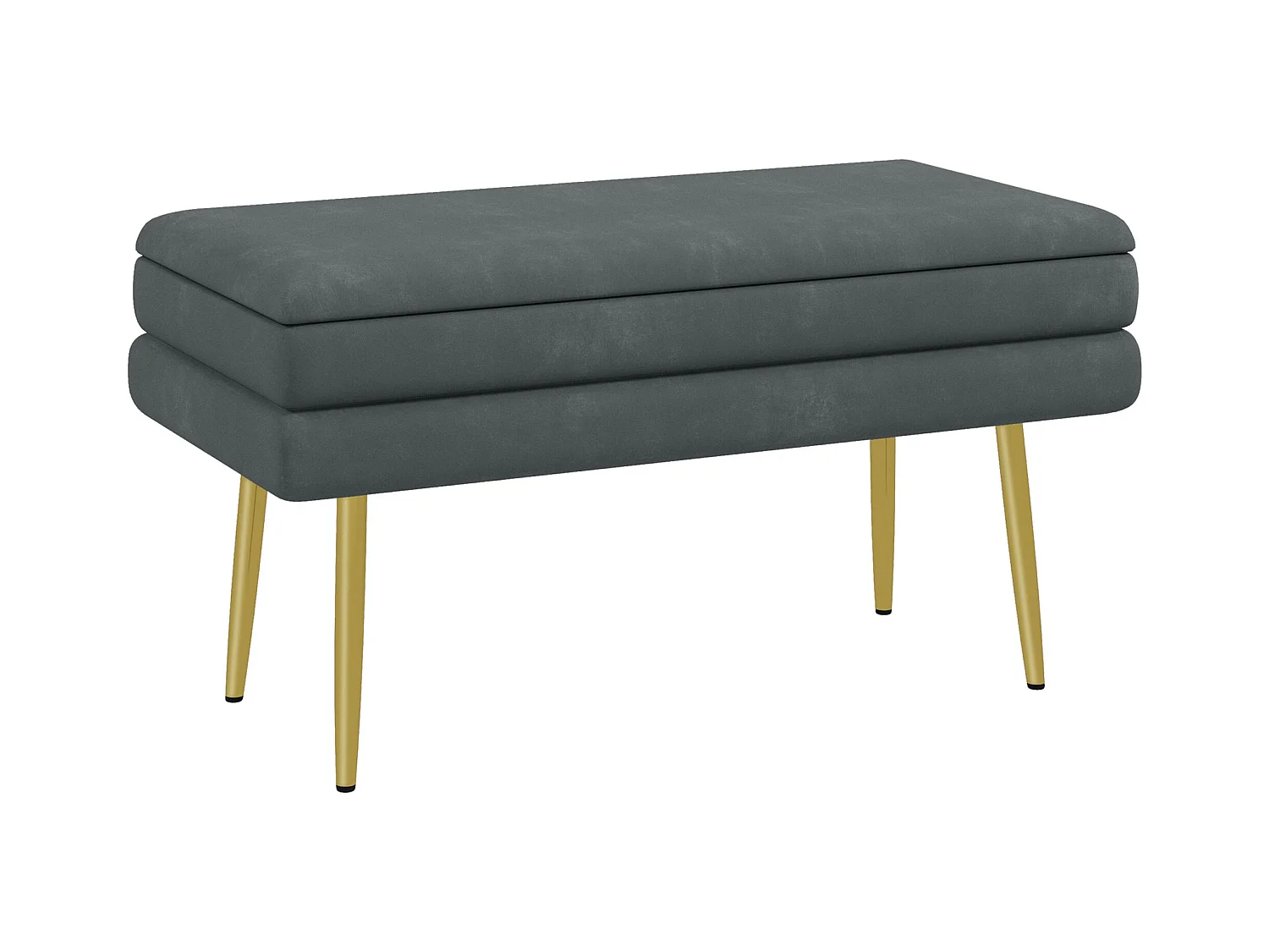 Banc de siège rembourré avec rangement, velours, acier doré, gris foncé (79.5x37.5x43cm)