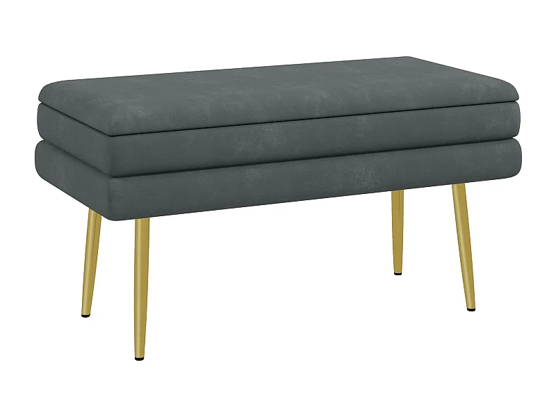 Banco tapizado con espacio de almacenaje, terciopelo, acero dorado, gris oscuro (79,5 x 37,5 x 43 cm)