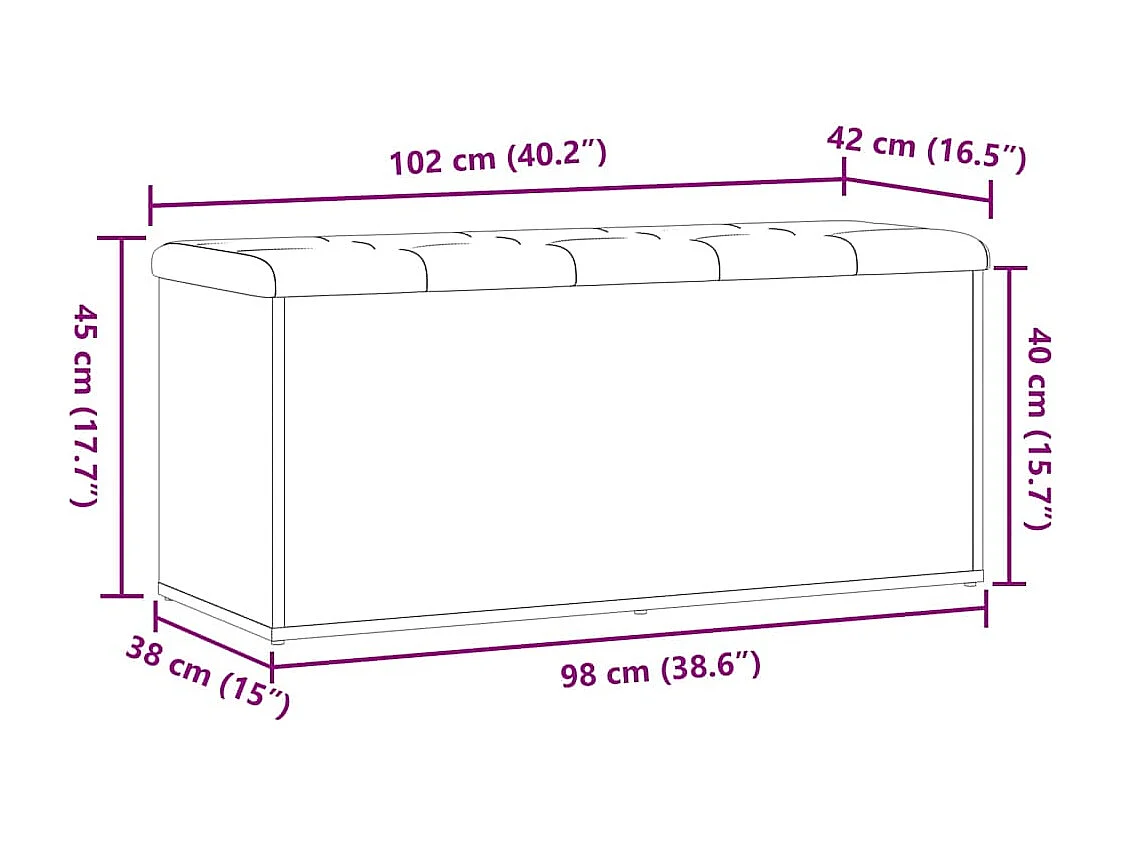 Banc de rangement vieux bois 102x42x45 cm bois d'ingénierie