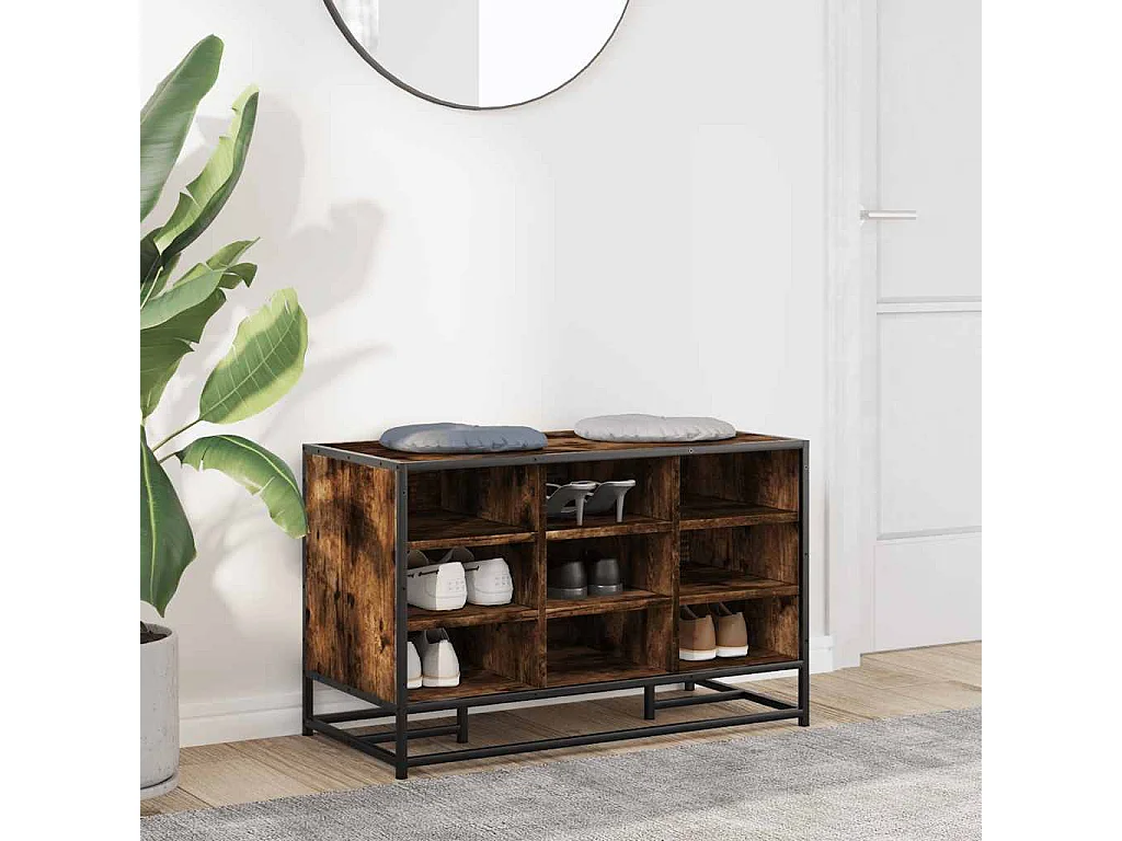 Banc à chaussures chêne fumé bois d'ingénierie et métal