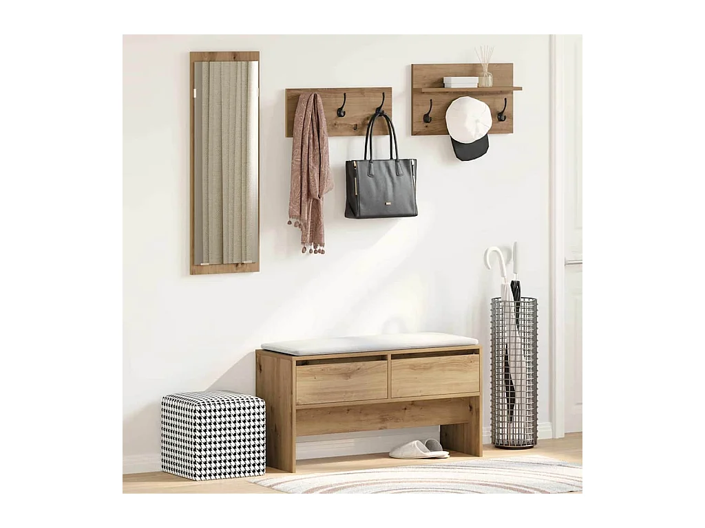 Conjunto de muebles de recibidor de 4 piezas en madera artesanal de roble