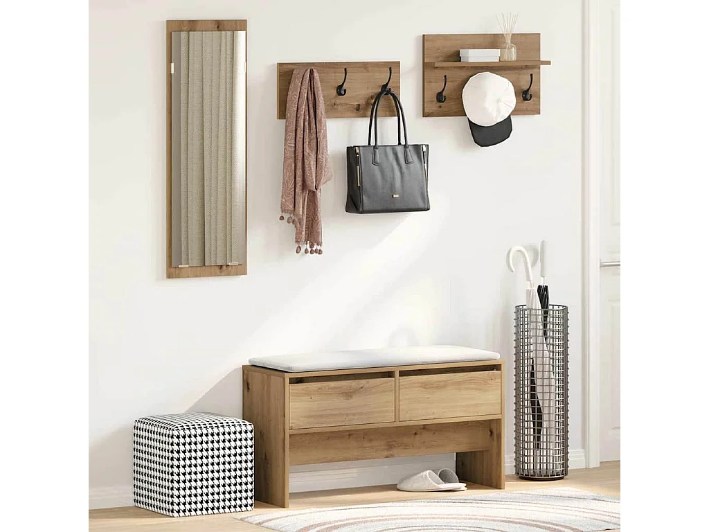 Set de meubles de couloir 4 pièces en bois d'artisan chêne