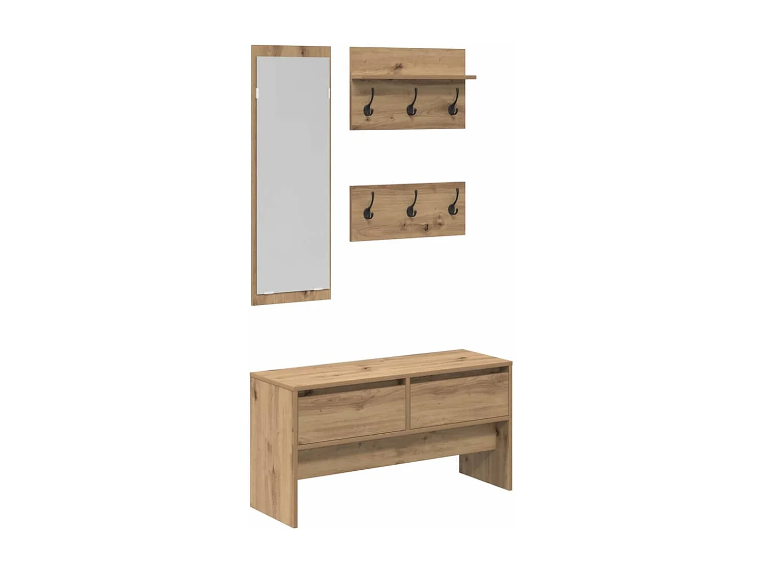 Set de meubles de couloir 4 pièces en bois d'artisan chêne