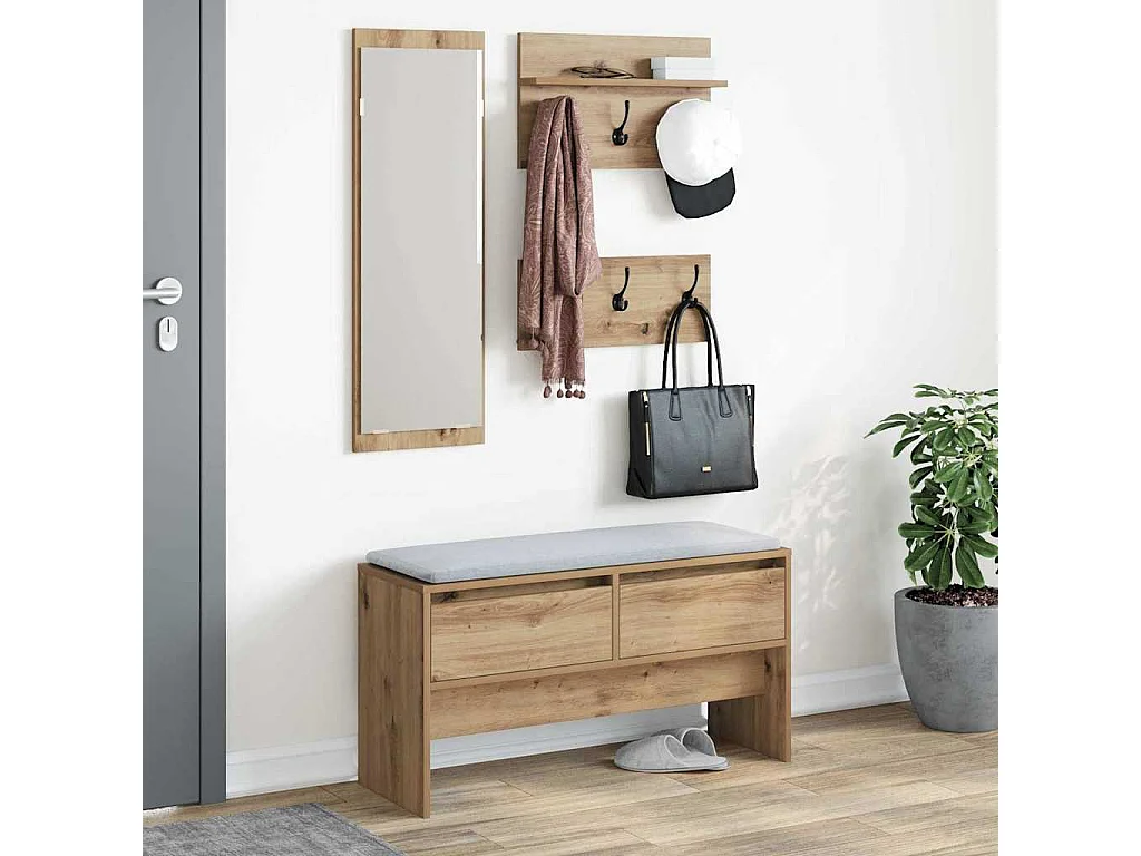 Set de meubles de couloir 4 pièces en bois d'artisan chêne