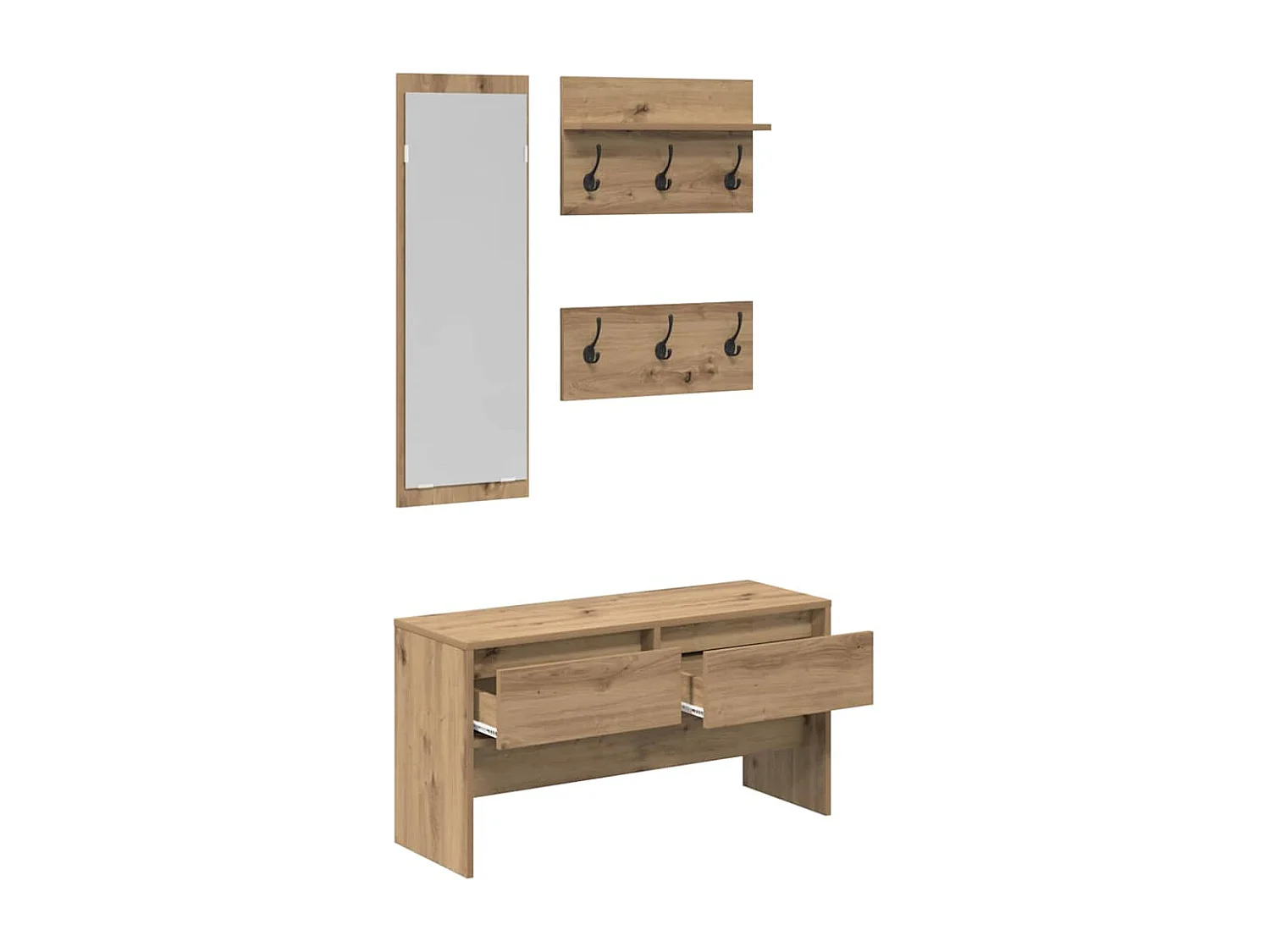 Set de meubles de couloir 4 pièces en bois d'artisan chêne