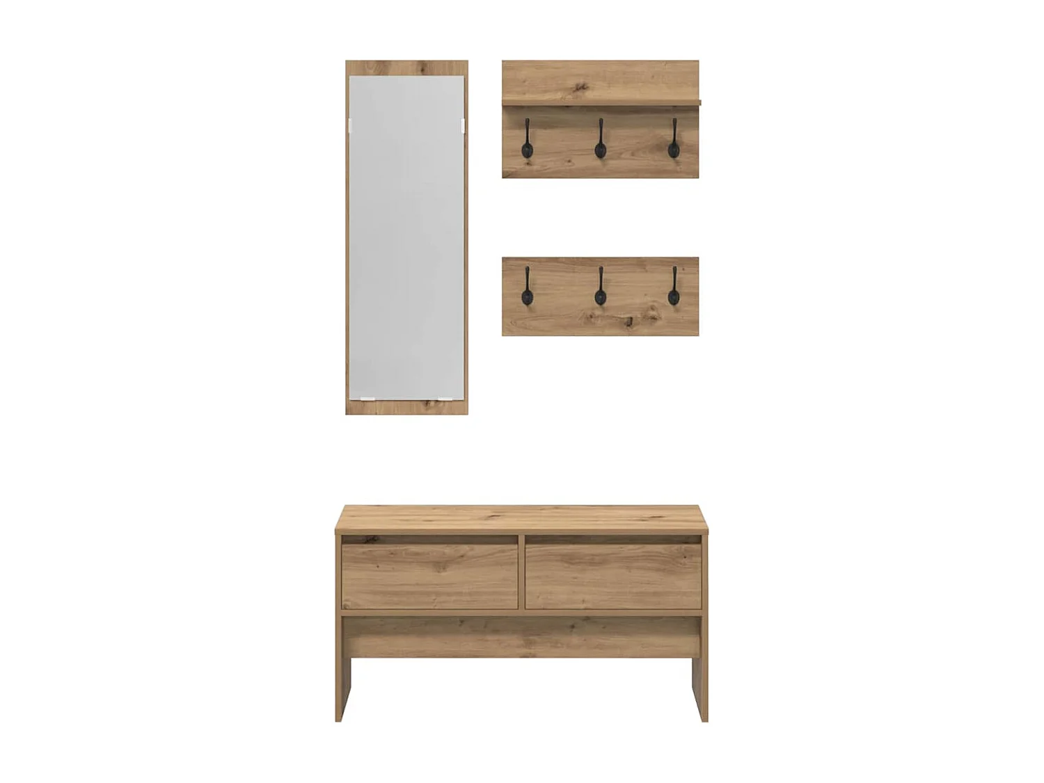 Set de meubles de couloir 4 pièces en bois d'artisan chêne