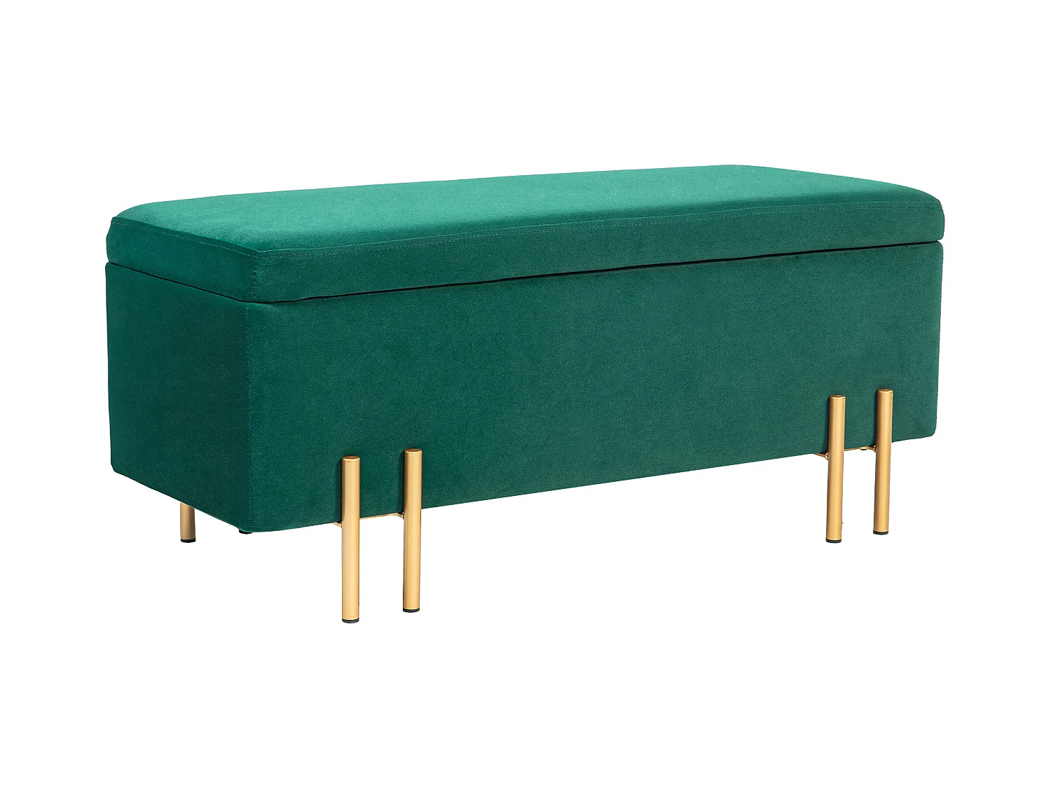 Banc de rangement rembourré, design moderne, polyester et métal, vert, avec coffre intégré (100x40x42cm)