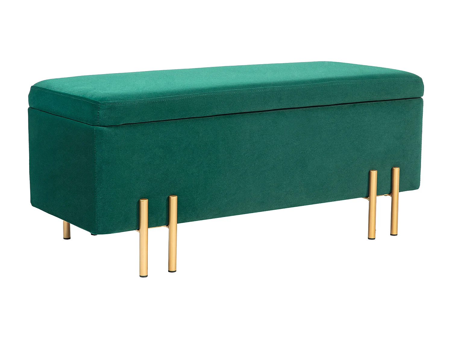 Banc de rangement rembourré, design moderne, polyester et métal, vert, avec coffre intégré (100x40x42cm)