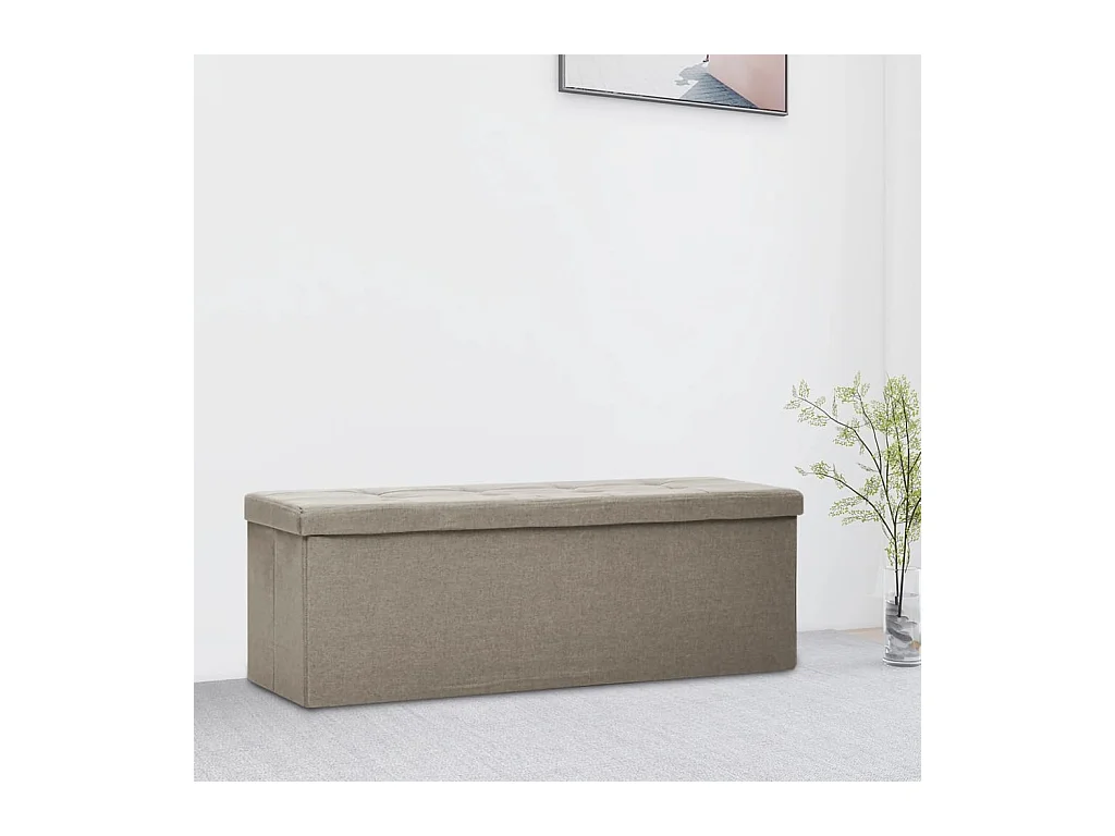 Taupe opvouwbare opbergbank van imitatielinnen