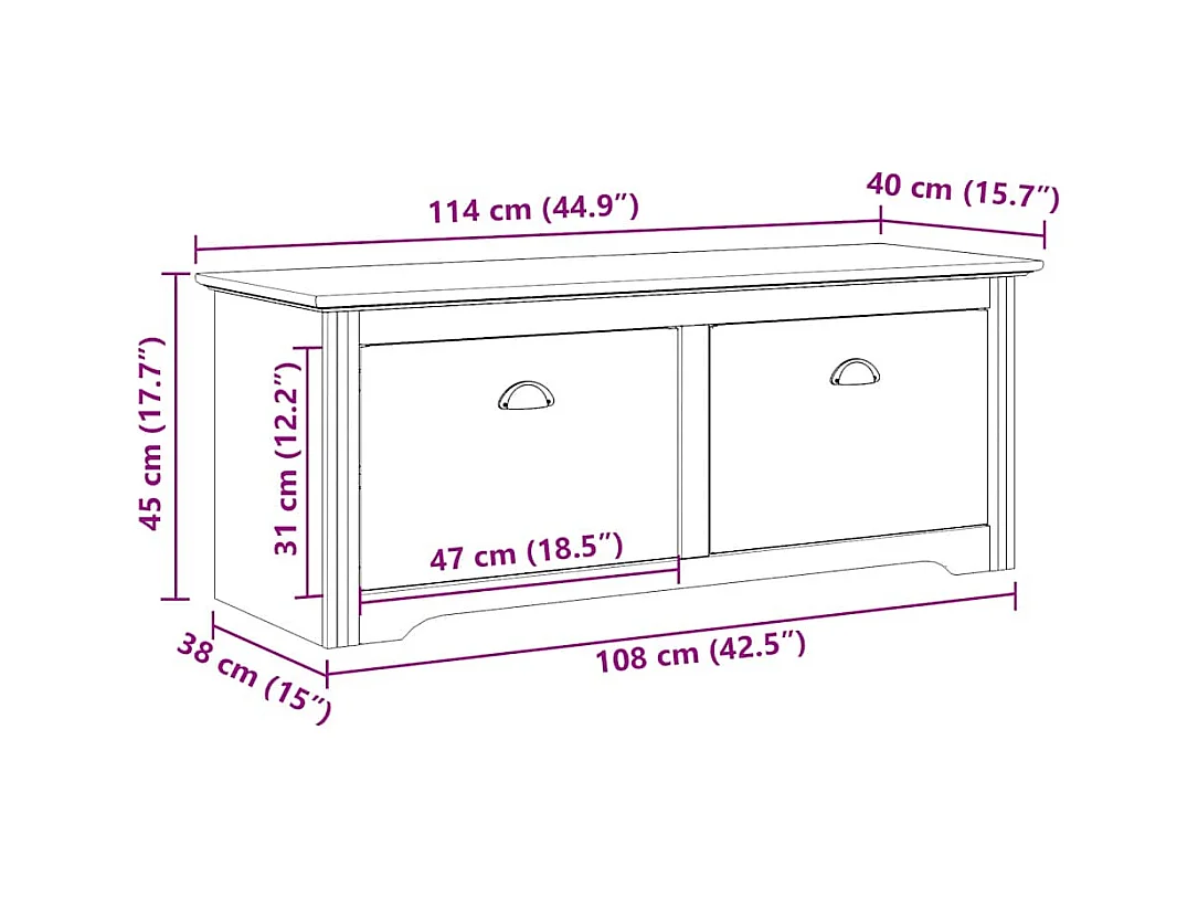 Banc de couloir BODO blanc et marron 114x40x45 cm
