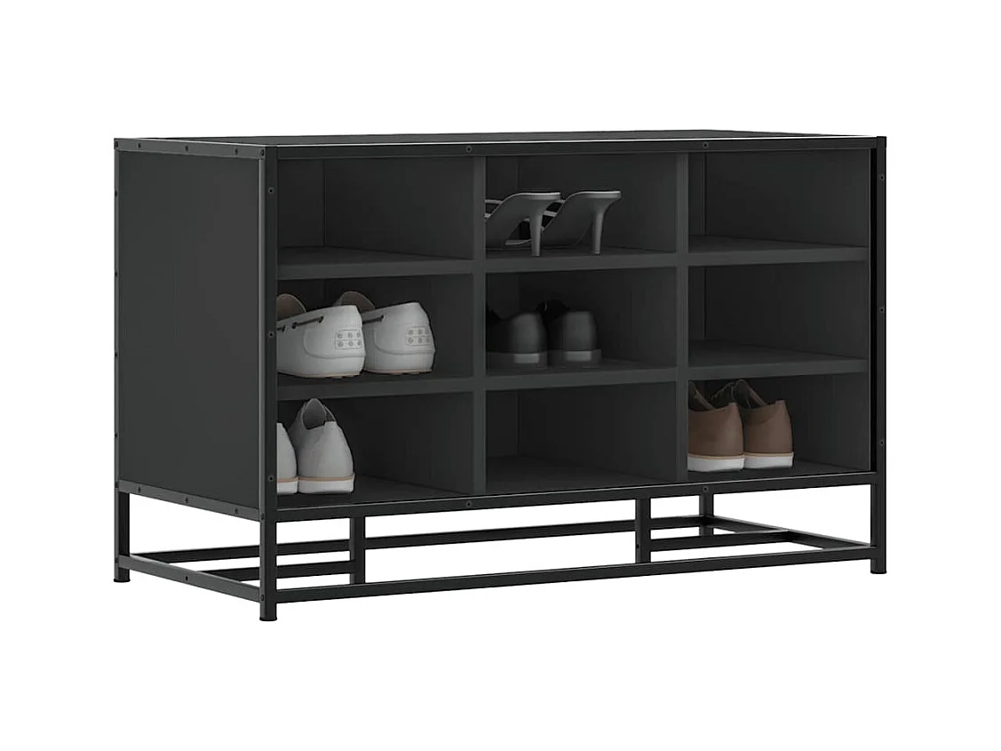 Banc à chaussures noir 84x40x53,5 cm bois d'ingénierie et métal
