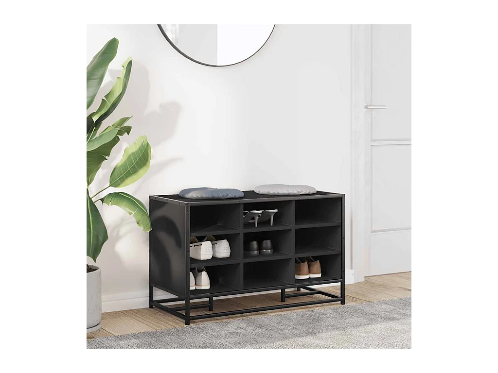 Banc à chaussures noir 84x40x53,5 cm bois d'ingénierie et métal