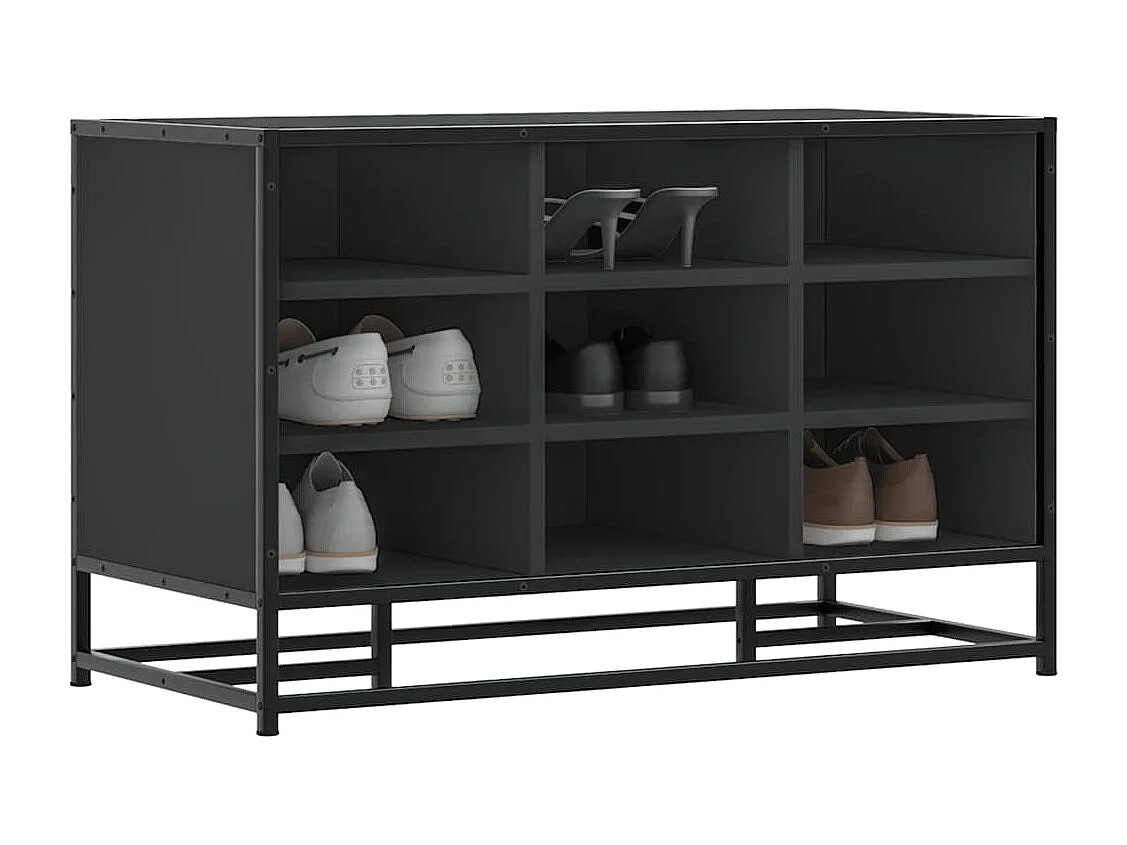 Banc à chaussures noir 84x40x53,5 cm bois d'ingénierie et métal