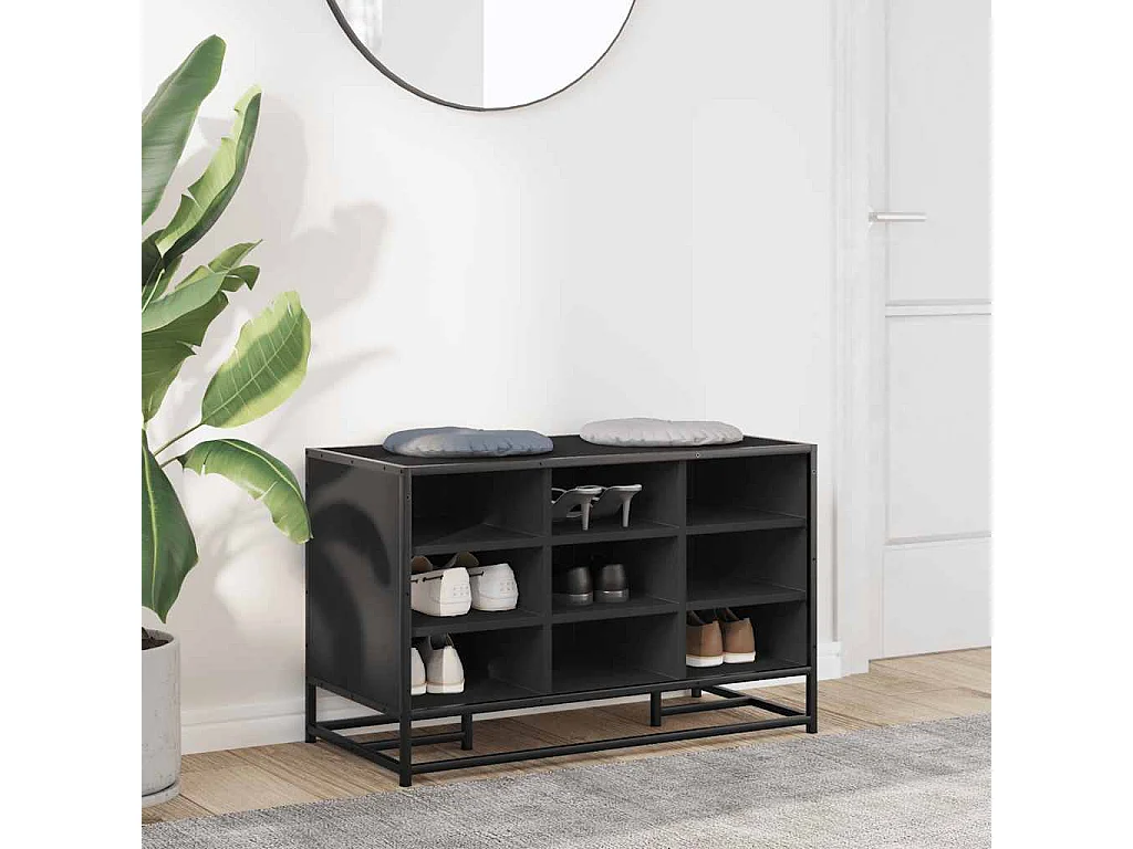 Banc à chaussures noir 84x40x53,5 cm bois d'ingénierie et métal