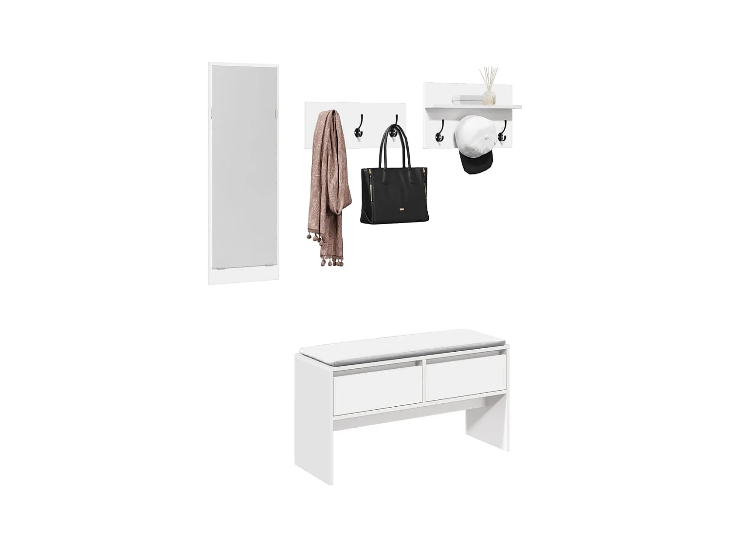 Conjunto de muebles de pasillo de 4 piezas de madera de ingeniería blanca