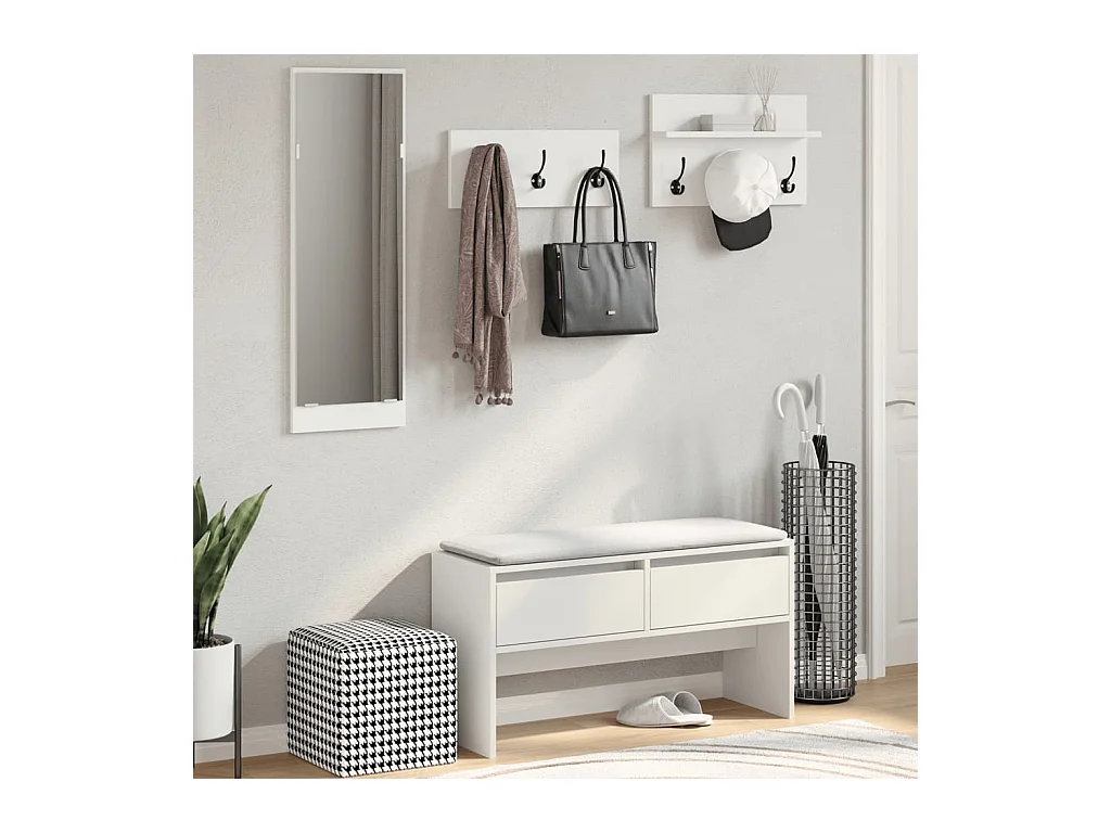 Conjunto de muebles de pasillo de 4 piezas de madera de ingeniería blanca