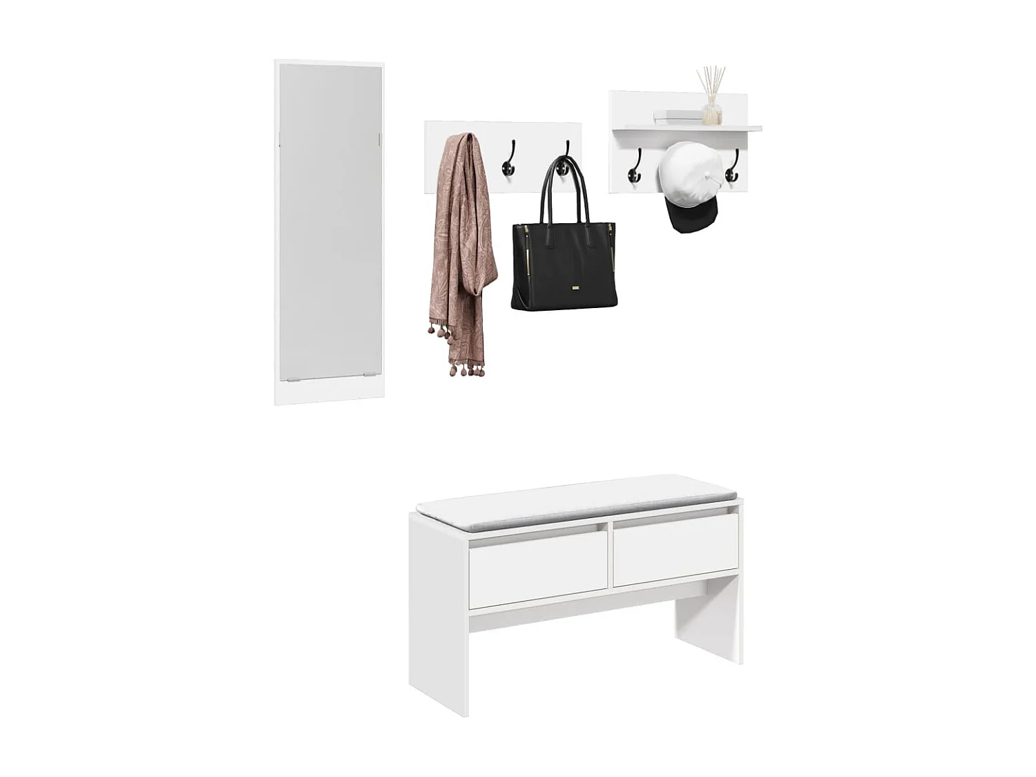 Conjunto de muebles de pasillo de 4 piezas de madera de ingeniería blanca