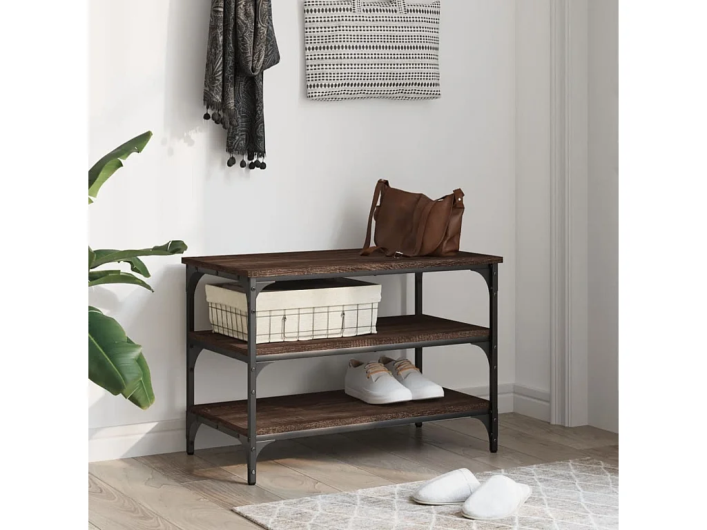 Panca portascarpe rovere marrone 70x38,5x49 cm legno ingegnerizzato