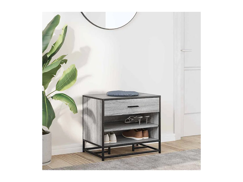 Banc à chaussures sonoma gris bois d'ingénierie et métal