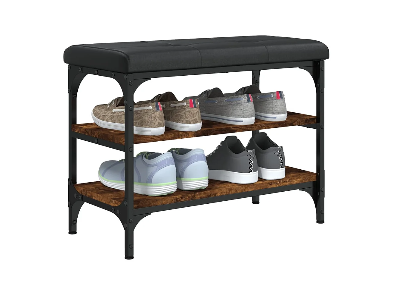 Panca portascarpe in rovere affumicato 62x32x47 cm in legno ingegnerizzato