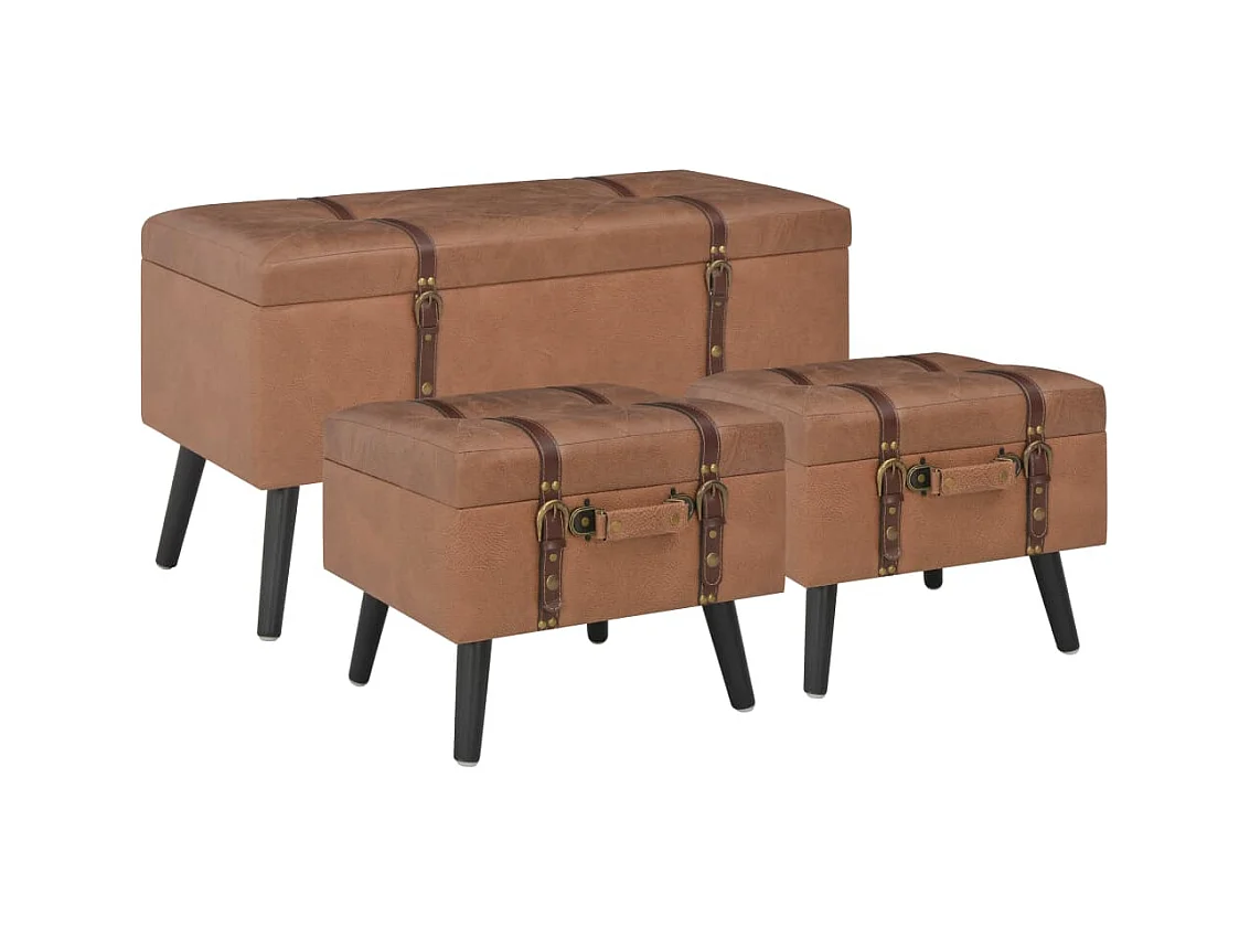 Aufbewahrungshocker 3er-Set Braun Kunstleder