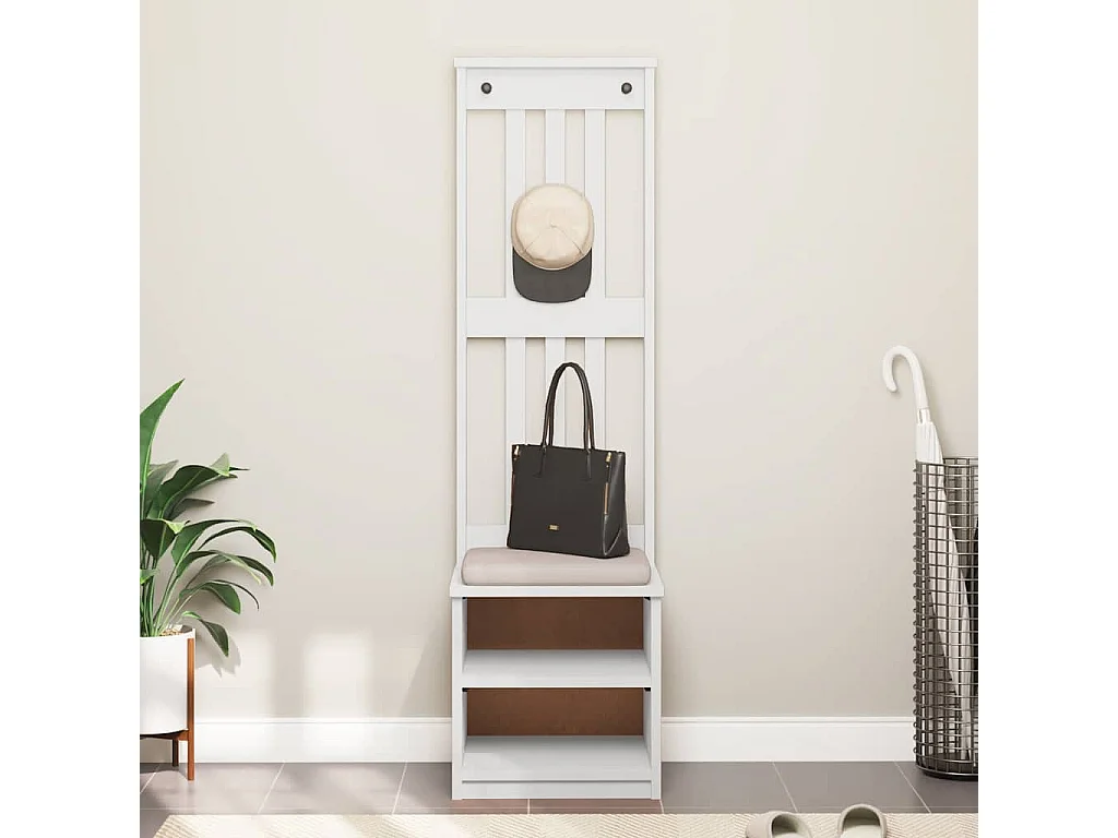 Portemanteau SANDNES blanc 45x40x159,5 cm bois massif pin