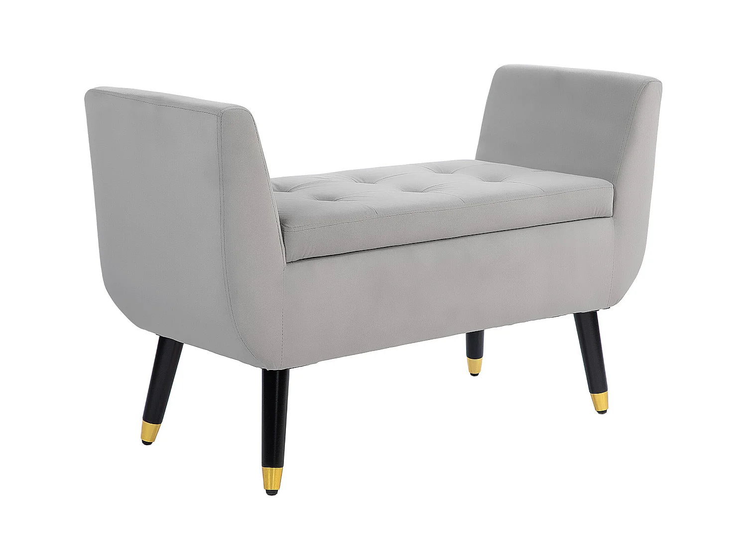 Banc de rangement avec accoudoirs, design luxueux, polyester velouté, gris clair (107x42x65 cm)