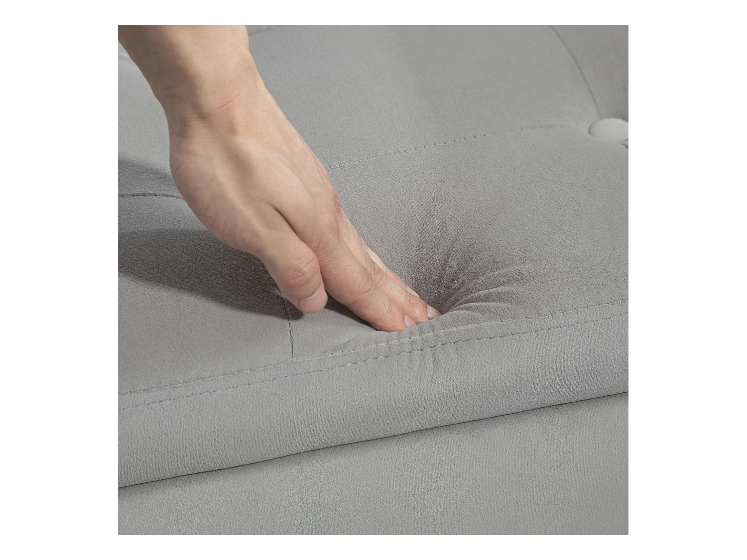 Banc de rangement avec accoudoirs, design luxueux, polyester velouté, gris clair (107x42x65 cm)