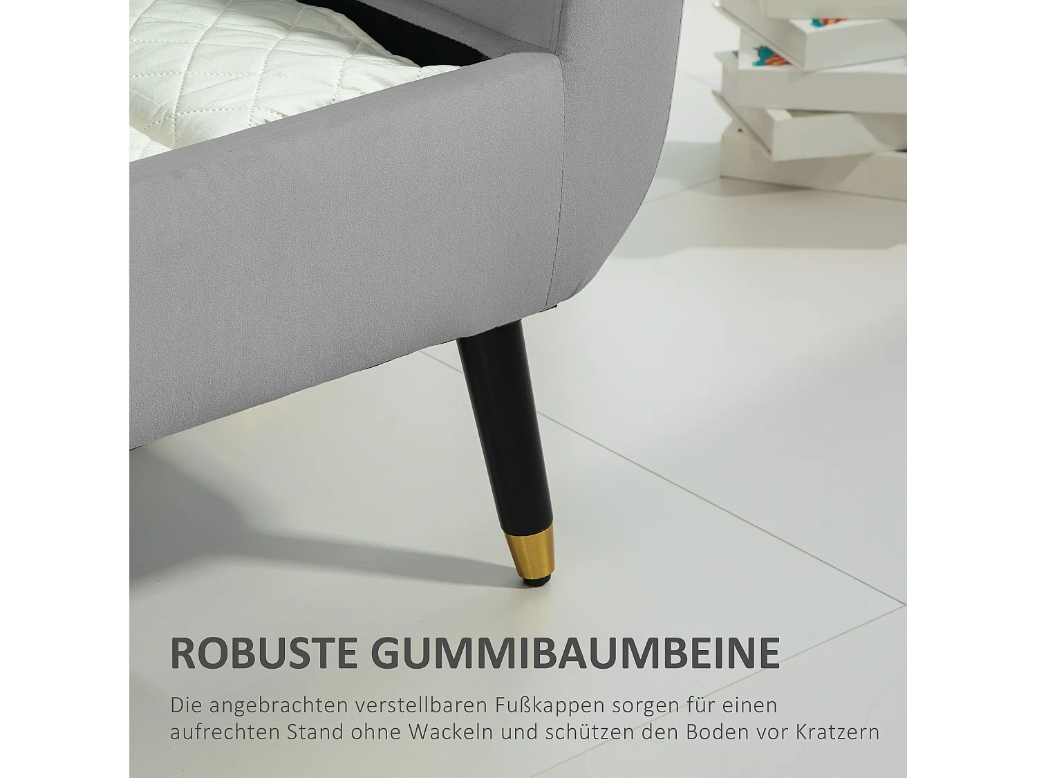 Banc de rangement avec accoudoirs, design luxueux, polyester velouté, gris clair (107x42x65 cm)